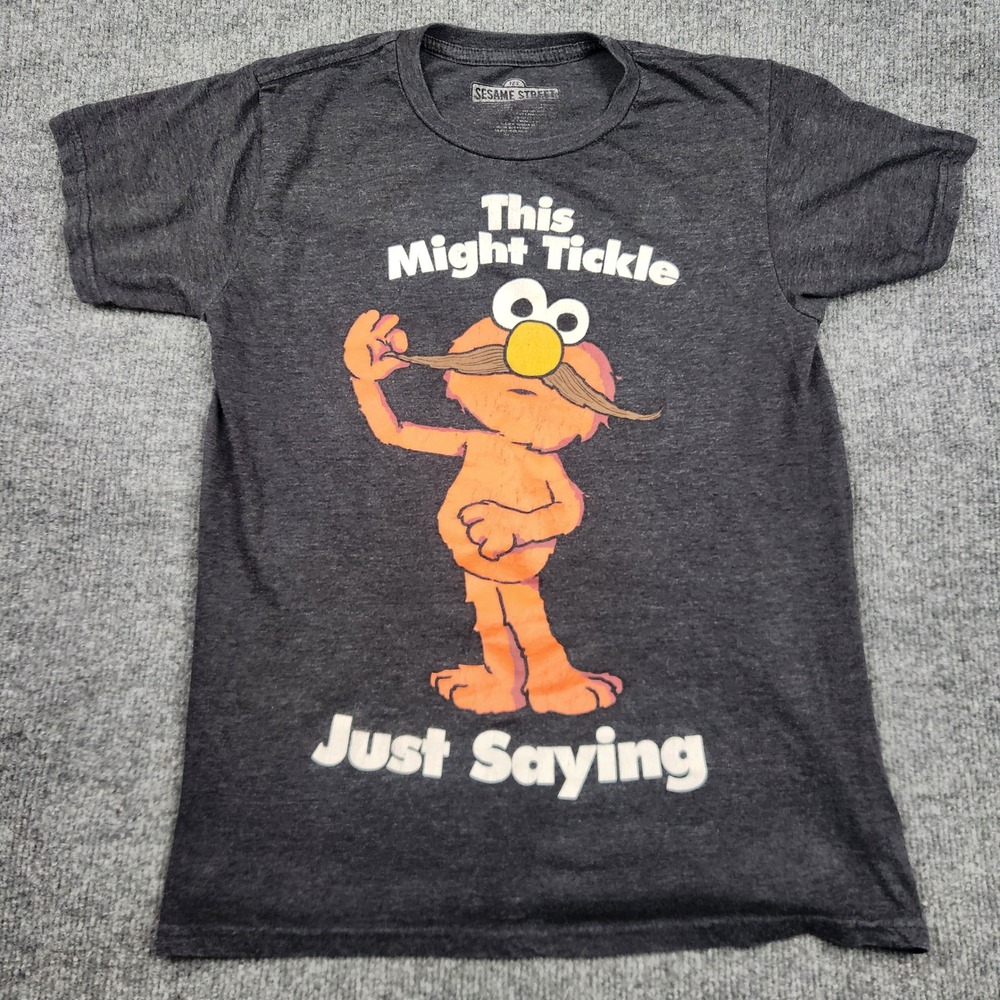 Sesame Street Elmo This Might Tickle Just Saying Graphic T-Shirt Grey Mens Small